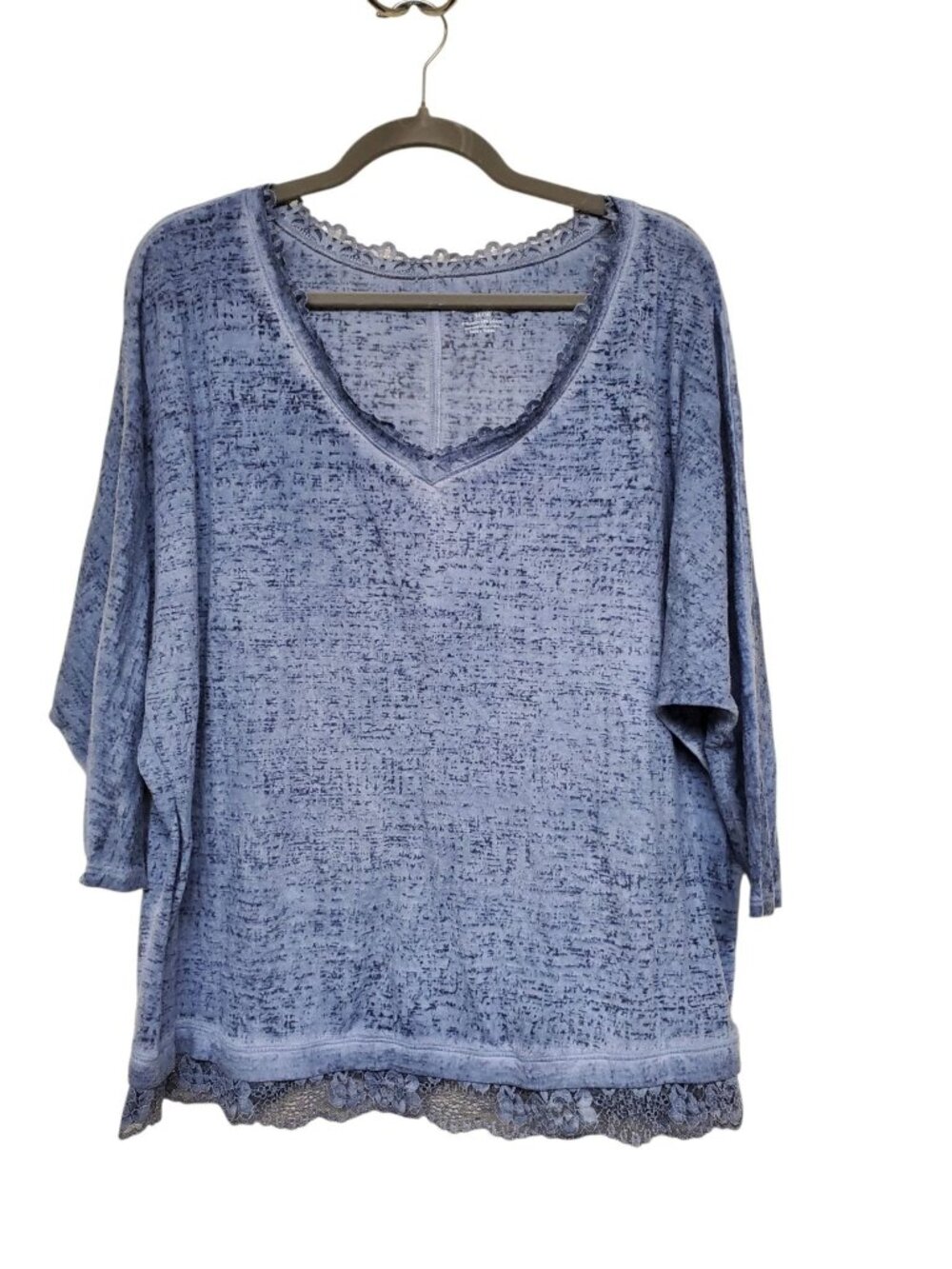 Lane Bryant Blue Lightweight Burnout Scoop Neck Lace Trim Dolman Top Plus 14/16